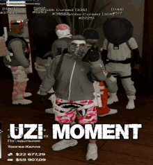 a screenshot of a video game with the words uzi moment at the top