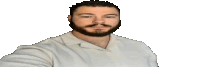 a man with a beard wearing a white shirt is taking a selfie .