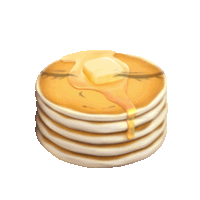 a stack of pancakes with syrup and butter on a white background