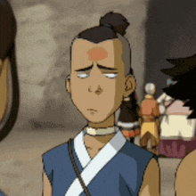 a cartoon of a boy with a bun on his head and a choker around his neck