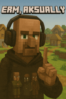 a minecraft character wearing headphones is giving a thumbs up sign