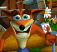 crash bandicoot from crash bandicoot is holding a card in his hand .