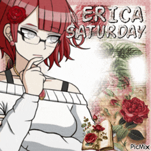 a picture of erica saturday with a girl with red hair and glasses