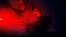 a painting of a person holding a sword with a red light coming out of it