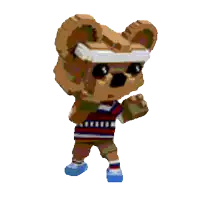 a pixel art of a teddy bear with flames coming out of it 's mouth