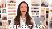 a woman says " i just don t know " in front of a closet