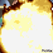a pixel art of a explosion with picmix written on the bottom