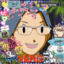 a picture of a person with glasses and a button that says i love nerds on it