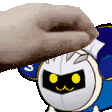 a person is petting a stuffed animal with a mask on it .