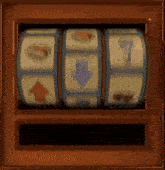 a slot machine with a blue arrow pointing to the left
