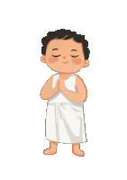a cartoon drawing of a boy with his eyes closed and his hands folded