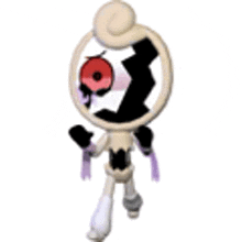 a cartoon character with a red eye and a skeleton body is standing on a white background .