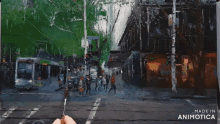 a painting of a city street is being made in animatica