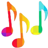 colorful music notes on a white background with the letter d in the middle
