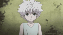 a young boy with white hair and blue eyes