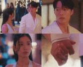 a man and a woman holding hands in a collage