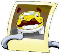 a cartoon car with a mustache is holding a piece of paper with a picture of it on it .