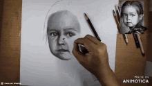 a drawing of a child 's face is being made by animatica