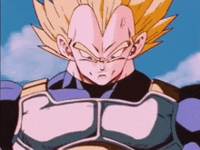 a close up of a dragon ball z character 's face and chest .