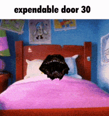 a picture of a bed with the words expendable door 30