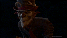 a pixelated image of a skeleton wearing a top hat and a tie