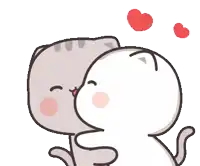 a cartoon cat is kissing another cat on the nose