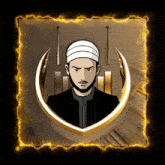 an illustration of a man with a beard and a white headband