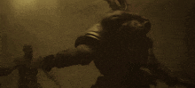 a monster with horns is surrounded by a glowing yellow light