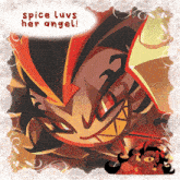 a cartoon character with the words spice luvs her angel on the bottom