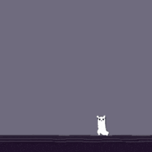 a purple background with a bunch of white cats on it