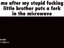 a screenshot of a video game that says me after my stupid fucking little brother put a fork in the microwave