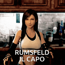 rumsfeld il capo is written on the bottom of a video game character