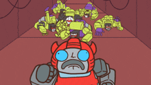 a cartoon drawing of a robot with a devil horn