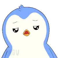 a cartoon penguin with the words blah blah blah written above it