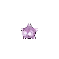 a pixel art drawing of a purple and white star with spikes on its head .