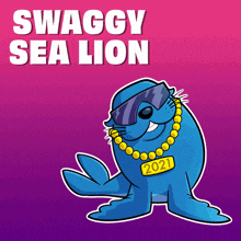 a cartoon seal wearing sunglasses and a necklace with the year 2021