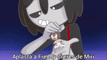 a cartoon character is holding a freddy doll in his hand