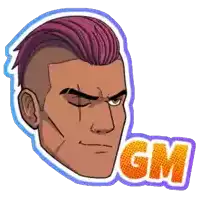 a cartoon drawing of a man with the word gm behind him