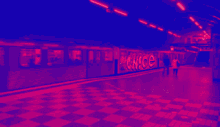 the word nice is painted on the side of a subway car