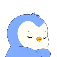 a cartoon penguin with a red leaf on its head