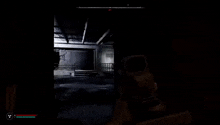 a video game is being played in a dark room with smoke coming out of the ceiling and stairs .