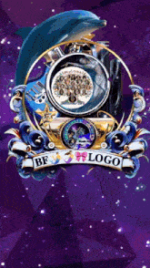 a purple background with a dolphin and a logo that says bf logo