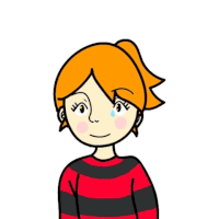 a cartoon girl is crying and wearing a red and black striped sweater