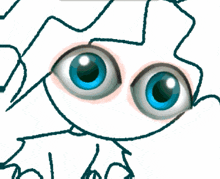 a close up of a cartoon character 's eyes with blue eyes