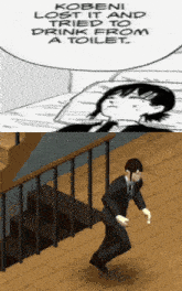 kobeni lost it and tried to drink from a toilet in a comic