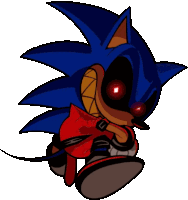 a cartoon drawing of a sonic the hedgehog with red eyes and a red jacket .