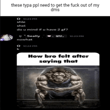 a picture of a lion shaking hands with the words how bro felt after saying that