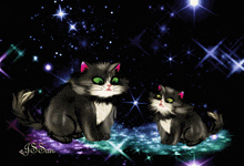 a painting of two cats with the name jss art on the bottom right
