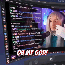 a computer screen with the words oh my god in red