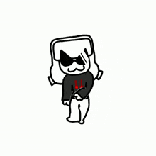 a black and white drawing of a person wearing sunglasses and a sweater .